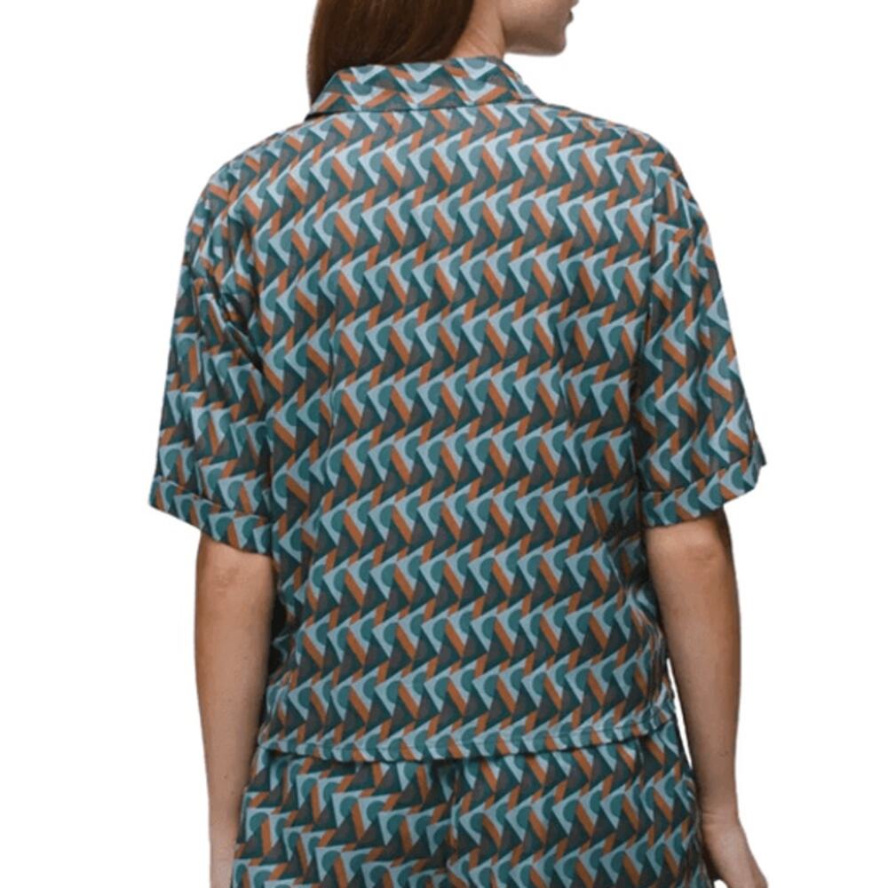 Prana Iguala Top Women's S High Tide Retro Geo Relaxed Fit Button Up Cropped - Picture 2 of 8